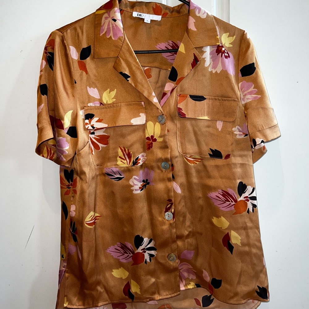 Silk floral button up blouse